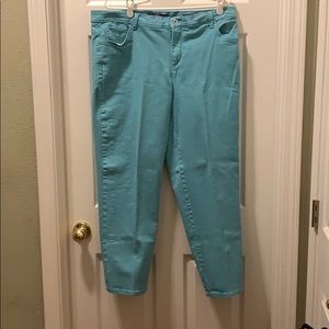 Teal denim jeans
